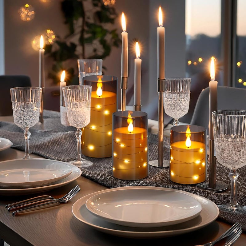 Aignis Flickering Flameless Candles Battery Operated Candles LED Candles with Remote Timer for Home/Wedding/Birthday/Holiday Decor, Grey 3D Flame Set of 3 (D3 xH4 5" 6") - Image 4